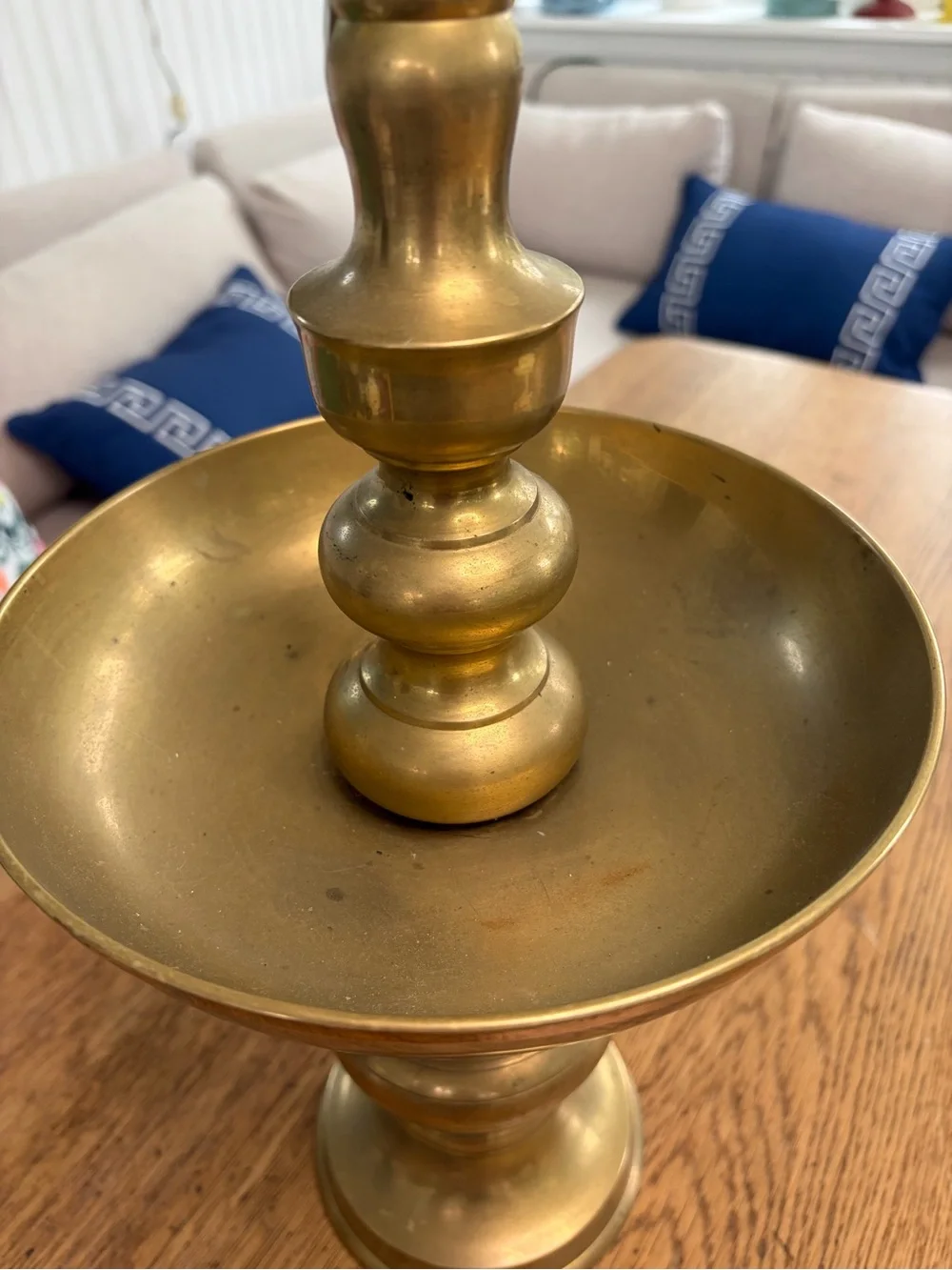 Source Unknown Gold Brass Pedestal Bowl Candle Holder- HUGE!